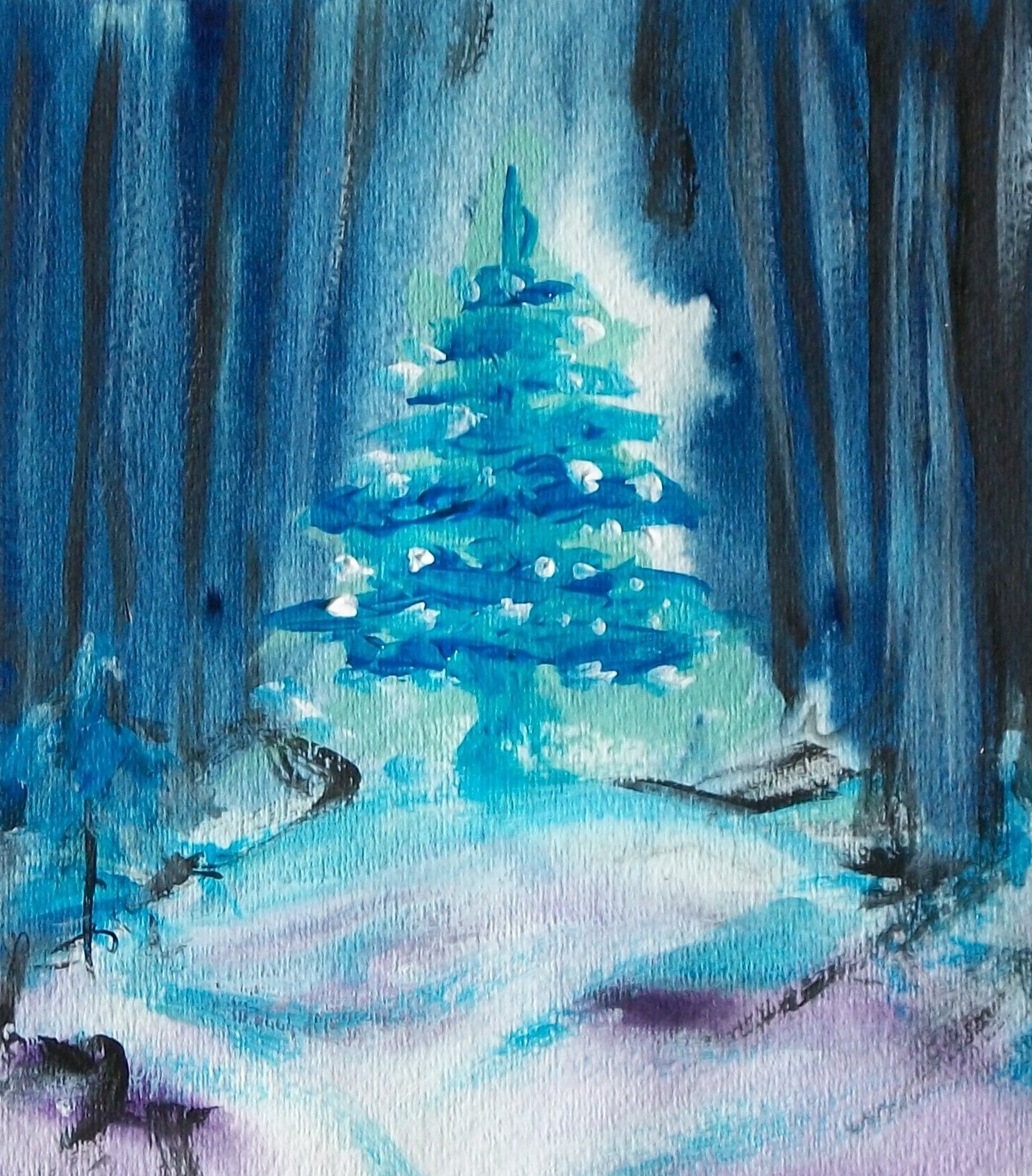 Painting of a Christmas tree with an abstract feel.
